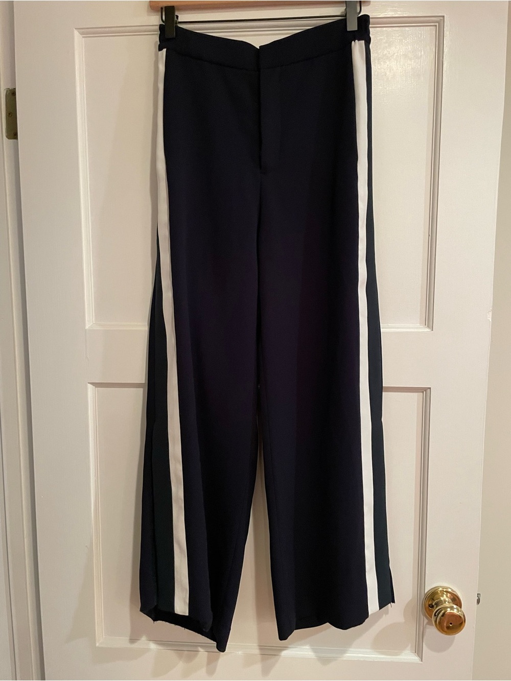 Women’s Navy Wide-Leg Pants with White and green side Stripe